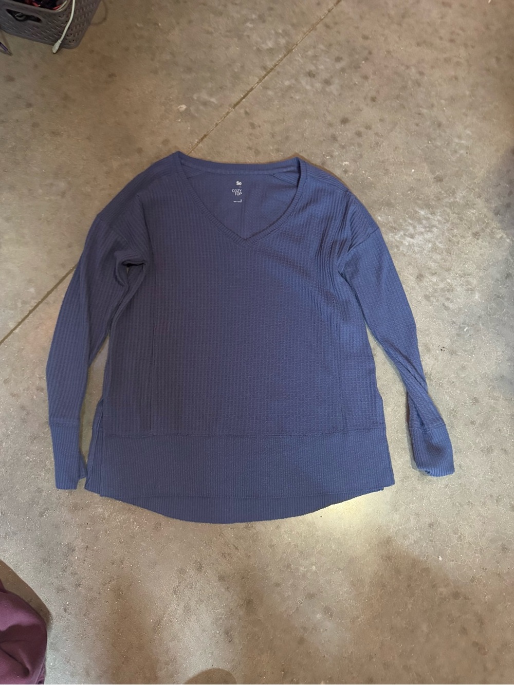 SO Navy Waffle Knit V-Neck Pullover Sweater